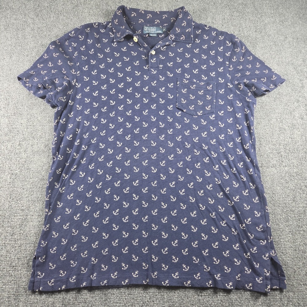 Polo Ralph Lauren Knit Shirt All Over Patterned AOP Anchor Print Medium Pocket